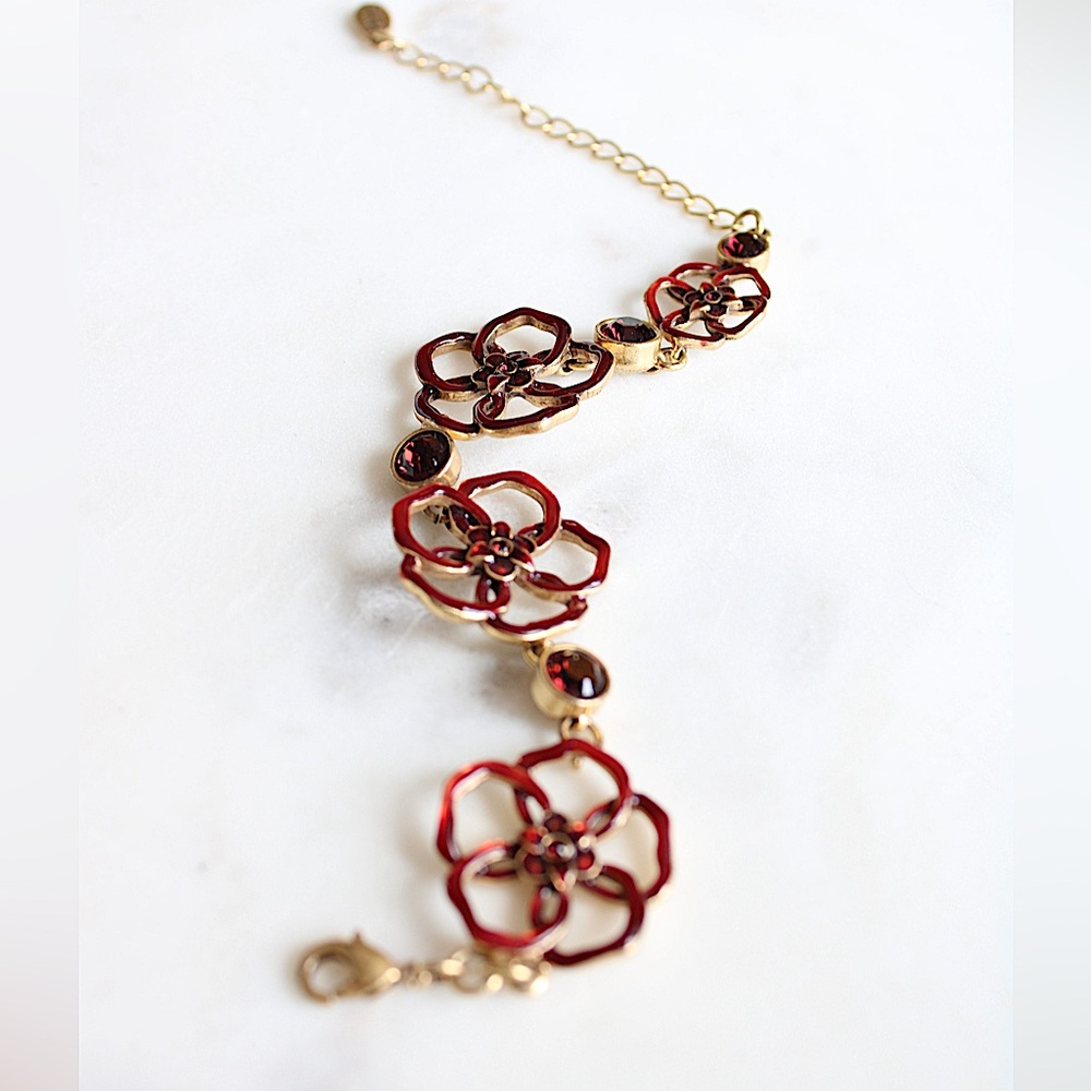 Authentic Pilgrim enamelled burgundy red flower bracelet
